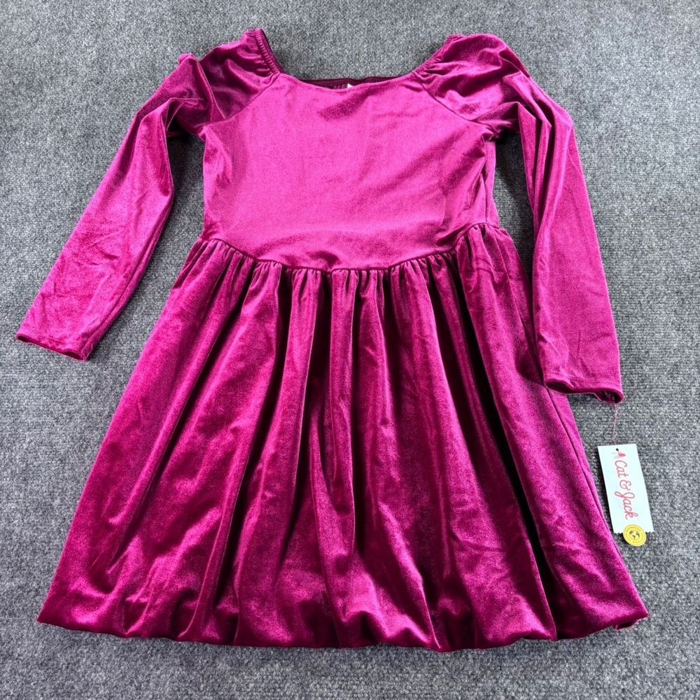 Cat & Jack Velvet Dress Girls XL 14 Magenta Pink Long Sleeve Holiday New NWT